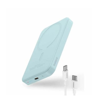 Baseus Magnetic Mini Wireless Acumulator Extern 5000mAh 20W Albastru + Cablu USB-C 30cm