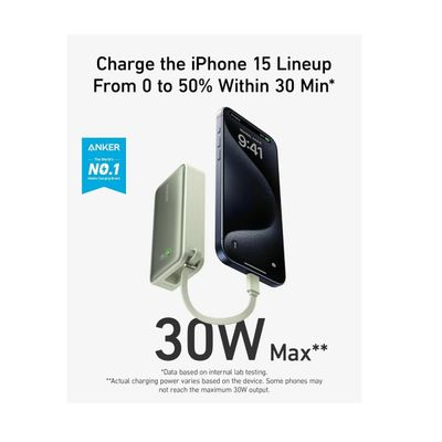 Anker Nano Acumulator Extern 10000 mAh 30W Cablu USB-C Verde