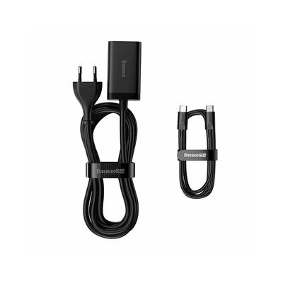 Baseus GaN3 Pro Incarcator Retea Fast Charge 65W EU Negru + Cablu USB-C 100W 1m Negru