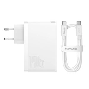 Baseus GaN5 Pro Incarcator Retea Fast Charge 140W + Cablu USB-C 240W 1m Alb