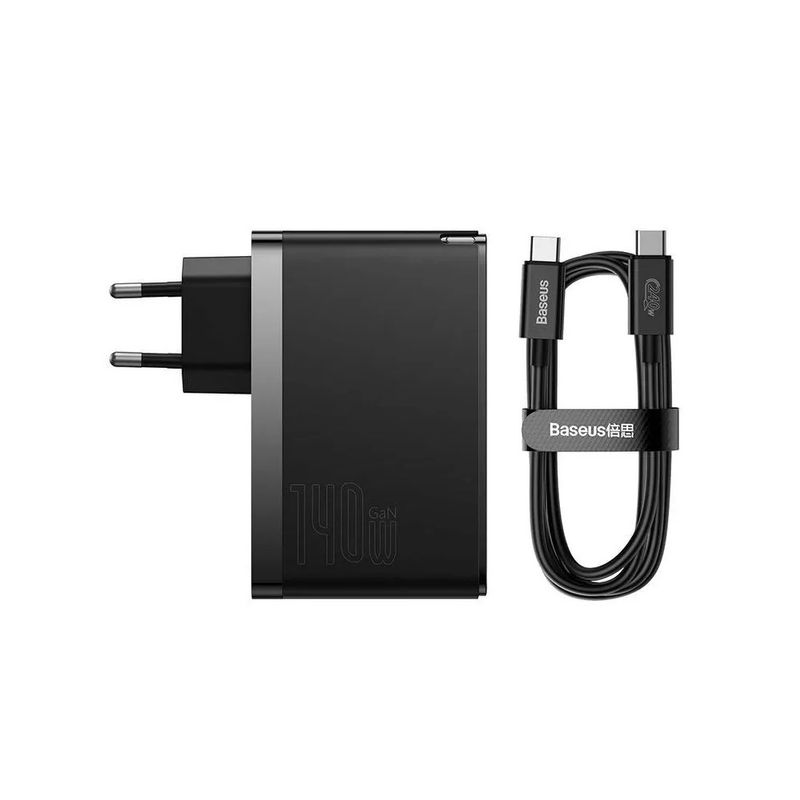 Baseus-GaN5-Pro-Incarcator-Retea-Fast-Charge-140W---Cablu-USB-C-240W-1m-Negru