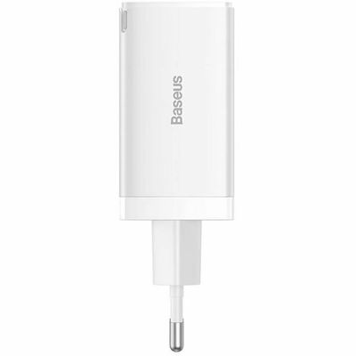 Baseus GaN5 Ultra Fast  Incarcator Retea Charge 2xUSB-C + USB-A 65W Alb Gri + Cablu USB-C 100W 1m