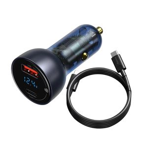 Baseus Particular Digital Display Incarcator Auto QC+PPS Dual 65W Gri + Cablu USB-C 100W 1m