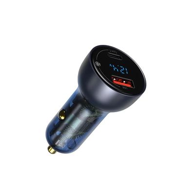 Baseus Particular Digital Display Incarcator Auto QC+PPS Dual 65W Gri + Cablu USB-C 100W 1m