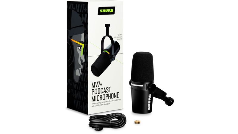 SHURE MV7＋ Shure MV7+ Microfon Podcast XLR USB-C LED Tactil - F64.ro