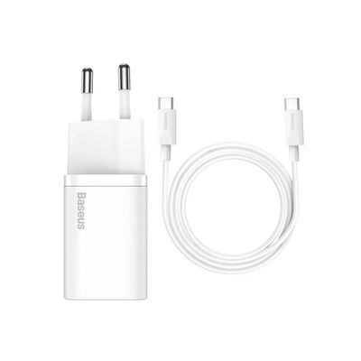 Baseus Incarcator Retea  Super Si QC 1C 25W Alb  + Cablu USB-C 1m