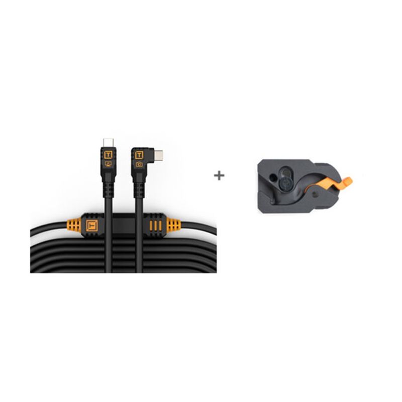 Tether-Tools-TetherGuard-Kit-Cablu-USB-C-la-USB-C-9.4m-Negru-Mufa-Dreapta-Unghi-si-Placa-Trepied-cu-Protectie-Cablu