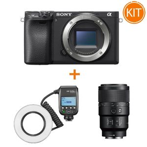 Kit Sony Alpha A6400 + Obiectiv Sony 90mm F2.8 + blit Godox MF-R76S