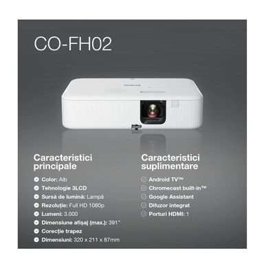 Epson CO-FH02 Videoproiector Android TV 3LCD Full HD 3000 Lumeni Alb