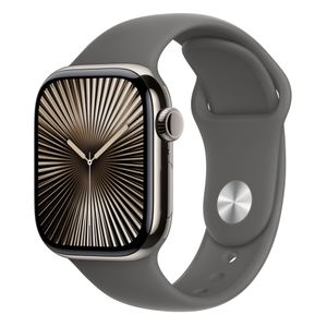 Apple Watch 10 GPS + Cellular 42mm Carcasa Natural Titanium si Curea Sport Stone Grey S/M