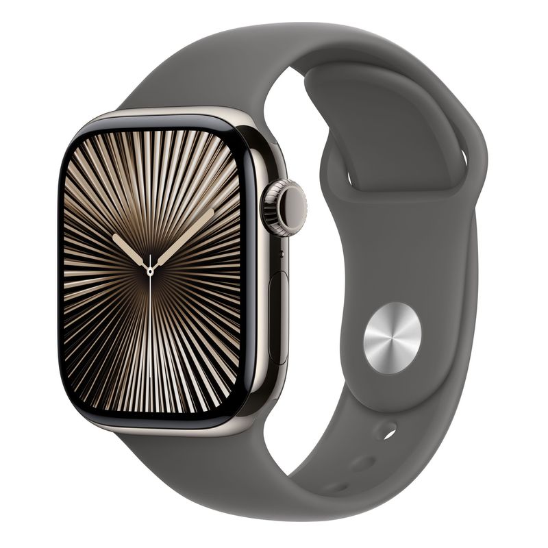Apple-Watch-10-GPS---Cellular-42mm-Carcasa-Natural-Titanium-si-Curea-Sport-Stone-Grey-S-M