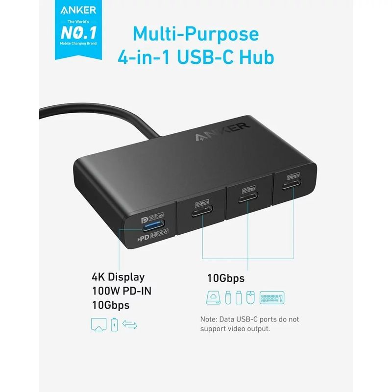 Anker-Hub-USB-C-Display-4-in-1-4x-USB-C-10Gbps-100W-Max-PD-in-Negru.3