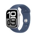Apple Watch 10 GPS 46mm Carcasa Aluminiu Argintie si Curea Sport Denim S/M