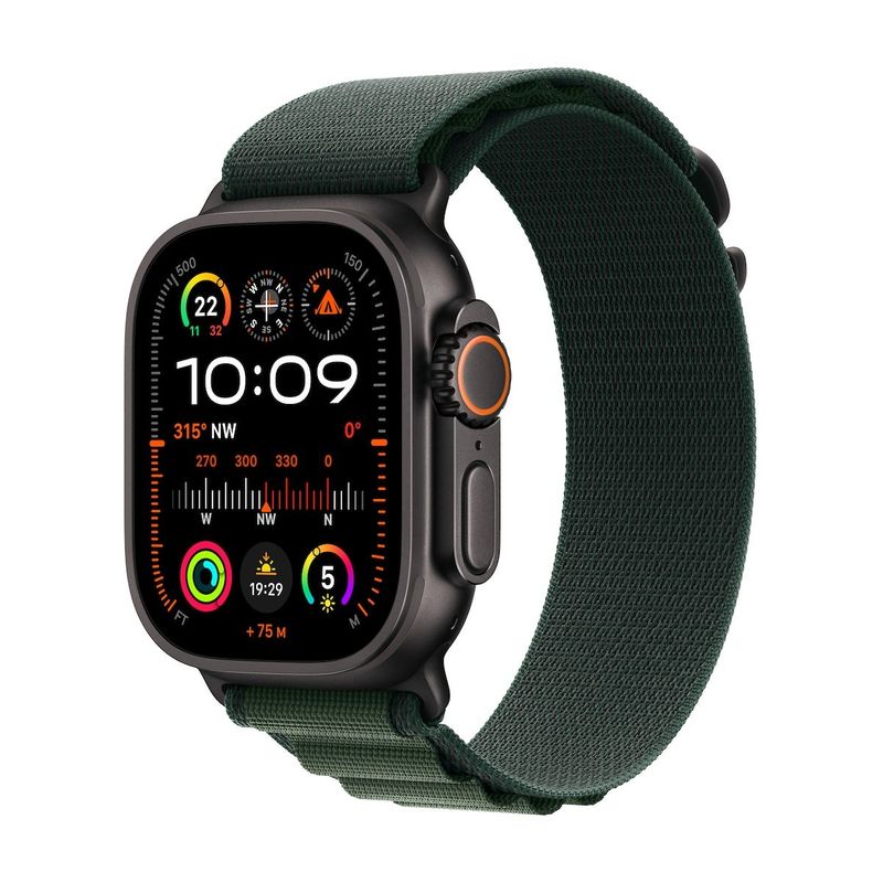 Apple-Watch-Ultra-2-GPS---Cellular-49mm-Carcasa-Black-Titanium-cu-Dark-Green-Alpine-Loop-M