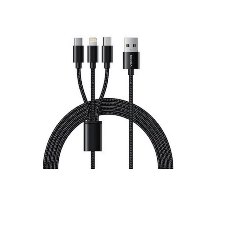 Veger-Cablu-Alimentare-V303-Impletit-3-in-1-Lightning-Type-C-Micro-USB-1.5m-Negru