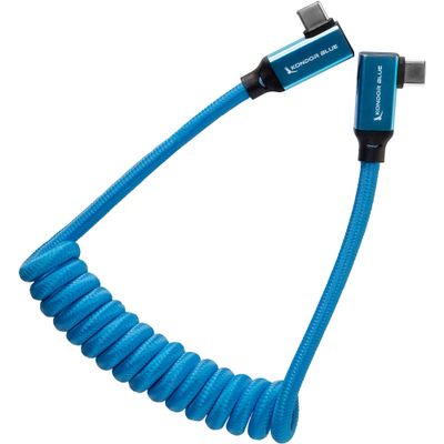 Kondor Blue Cablu USB C 3.1 Spiralat Unghi Drept 8K 12-24 inch Albastru