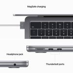 AppleMacBookAir13LaptopcuProcesorM28nucleeCPUsi8nucleeGPU16GBRAM256GBSSDSpaceGrey