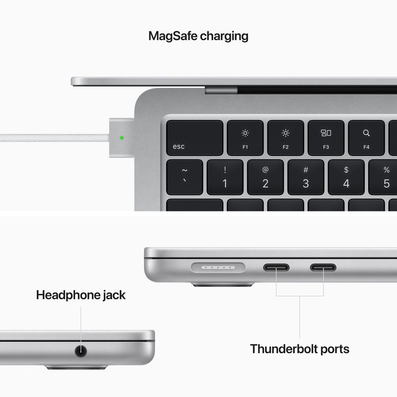AppleMacBookAirLaptop13cuProcesorM38nucleeCPUsi8nucleeGPU16GBRAM256GBSSDSilver