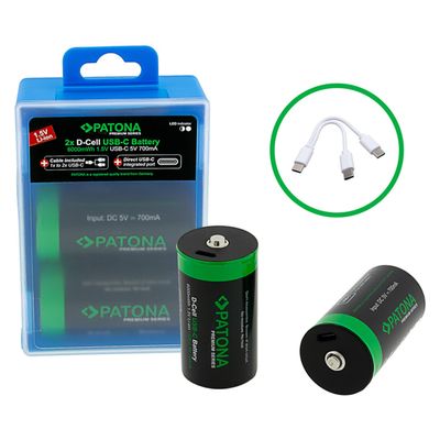 Patona Premium 2x LR20 Mono D Acumulatori Reincarcabili Litiu 6000mWh 1.5V cu Cabluri de Incarcare USB-C