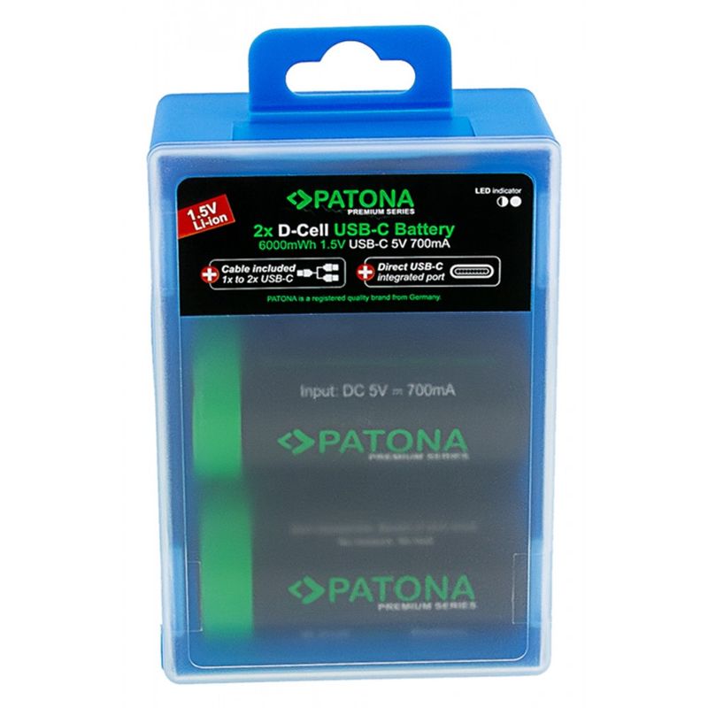 PatonaPremium2xLR20MonoDAcumulatoriReincarcabiliLitiu6000mWh15VcuCablurideIncarcareUSBC