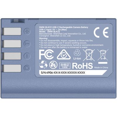 SmallRig 4906 Acumulator Reincarcabil cu USB-C pentru Camerele Panasonic DMW-BLK22 Albastru
