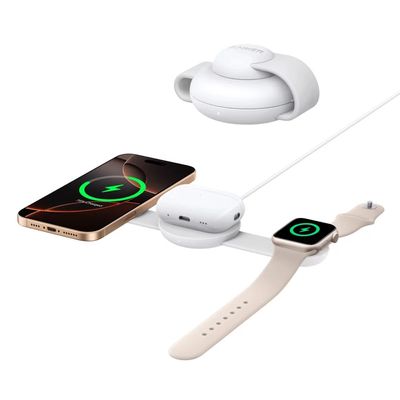 Anker MagGo 3-in-1 Incarcator Wireless MagSafe Qi2 15W Pliabil pentru iPhone 15/16 AirPods Apple Watch Alb