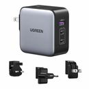 Ugreen Incarcator Retea 65W 2x USB-C, 1x USB-A, Priza SUA, UK, UE, Gri