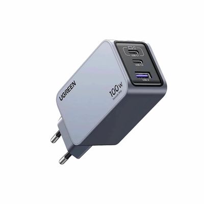 Ugreen Nexode Pro Incarcator Retea 100W GaN Mini 2x USB-C 1x USB-A Cablu USB-C Inclus Gri