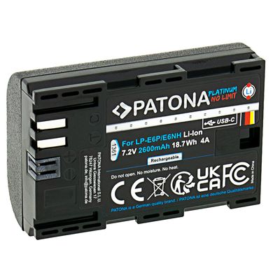 Patona Platinum Acumulator Replace Li-Ion cu USB-C pentru Canon LP-E6NH si LP-E6P 2600 mAh