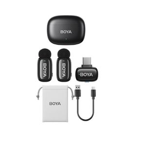 Boya Mini-14 Sistem Microfon Wireless Ultra Mini 2.4 GHz 2TX + 1RX USB-C Negru