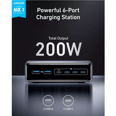 Anker Prime Incarcator si Statie Incarcare 200W Fast Charging 4x USB-C, 2X USB-A Negru