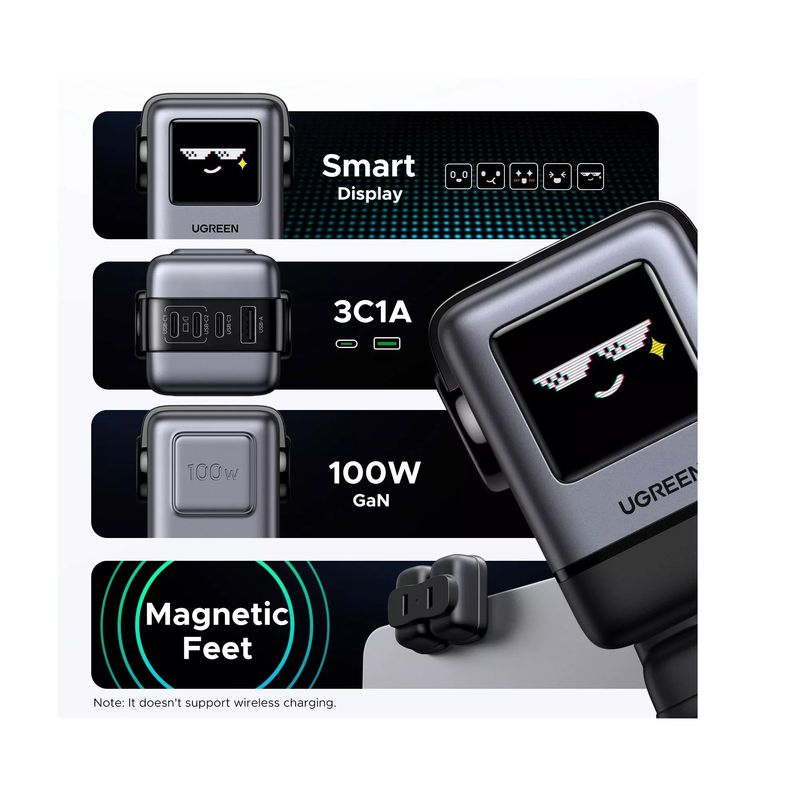 Ugreen Uno 100W GaN Incarcator de Retea Fast Charger 1x USB-A 3x USB-C Negru Gri.3.jpg