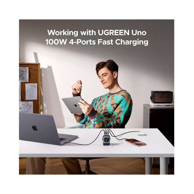 Ugreen Uno 100W GaN Incarcator de Retea Fast Charger 1x USB-A 3x USB-C Negru Gri.2.jpg