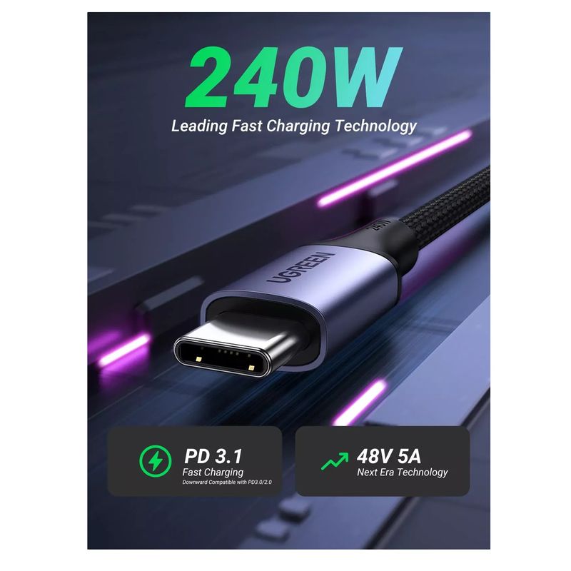 Ugreen USB-C la USB-C 240W Cablu Super Fast Power Delivery 1m Negru.3.jpg