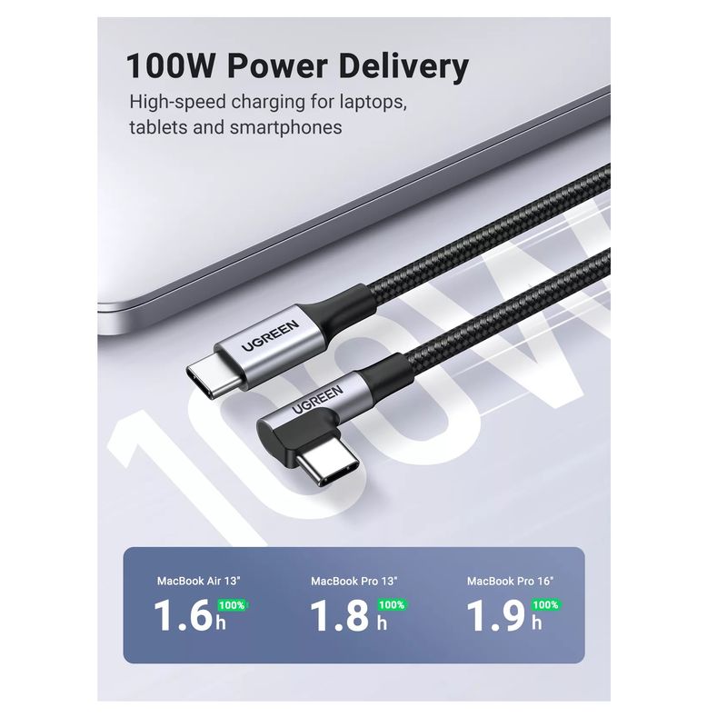 Ugreen Cablu USB-C la USB-C cu Unghi Drept 1m Negru.2.jpg