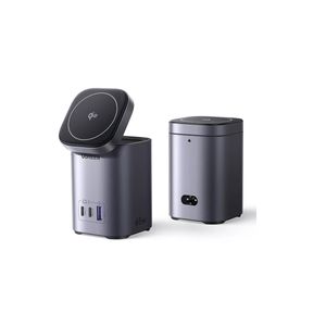 Ugreen Nexode 65W GaN 15W Qi2 Statie de Incarcare Wireless Stand 1x USB-A 2x USB-C Gri
