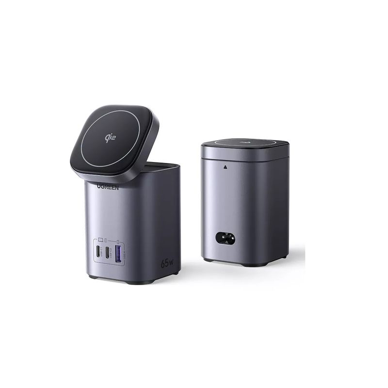 Ugreen Nexode 65W GaN 15W Qi2 Statie de Incarcare Wireless Stand 1x USB-A 2x USB-C Gri.1.jpg