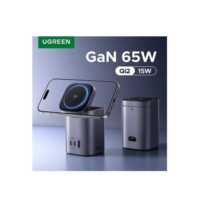 Ugreen Nexode 65W GaN 15W Qi2 Statie de Incarcare Wireless Stand 1x USB-A 2x USB-C Gri.3.jpg