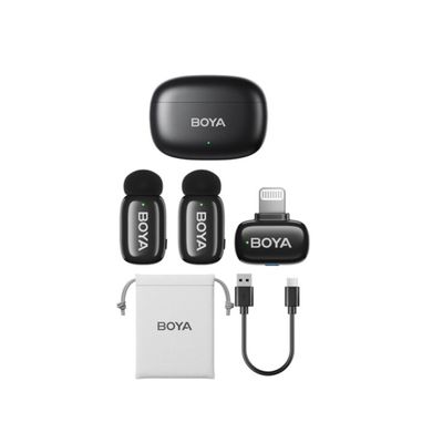 Boya Mini-15 Sistem Microfon Wireless Ultra Mini 2.4 GHz 2TX + 1RX Lightning Negru