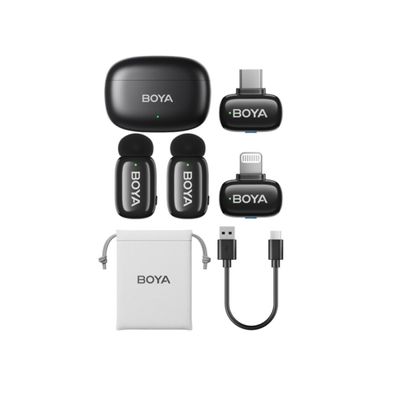 Boya Mini-12 Sistem Microfon Wireless Ultra Mini 2.4 GHz 2TX + 2RX Negru
