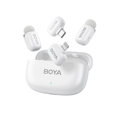 Boya Mini-13 Sistem Microfon Wireless Ultra Mini 2.4 GHz 2TX + 2RX Alb