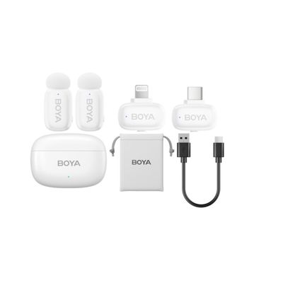 Boya Mini-13 Sistem Microfon Wireless Ultra Mini 2.4 GHz 2TX + 2RX Alb