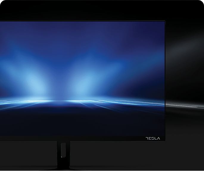 Tesla monitor with a blue abstract background